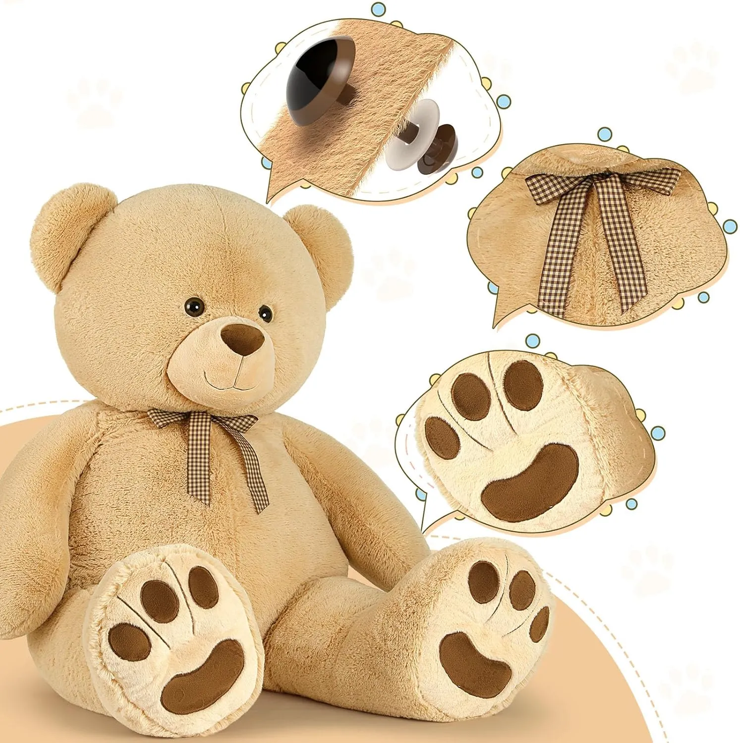 MaoGoLan 43 Inch Giant Teddy Bear Stuffed Animal, Big Stuffed Bear for Baby Shower Life Size Large Teddy Bear for Girlfriend Boyfriend Wife Children（Light Brown）