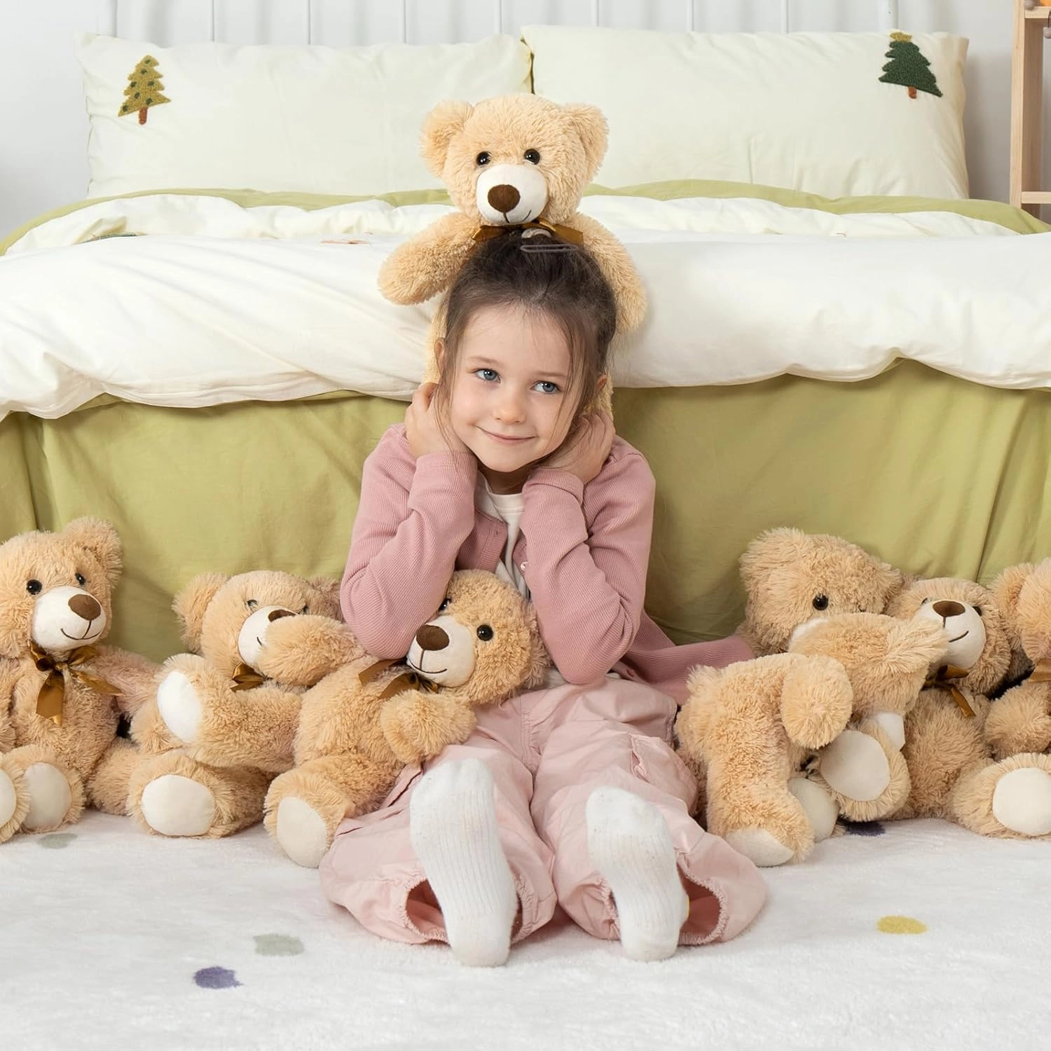 MaoGoLan 7Pcs Bulk Soft Stuffed Animals - Baby Shower, Wedding, Party, Engagement - 13.5" Cuddly Mini Teddy Bears Centerpiece