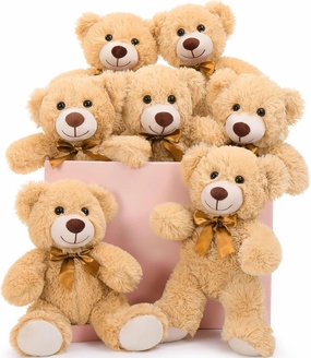 MaoGoLan 7Pcs Bulk Soft Stuffed Animals - Baby Shower, Wedding, Party, Engagement - 13.5" Cuddly Mini Teddy Bears Centerpiece