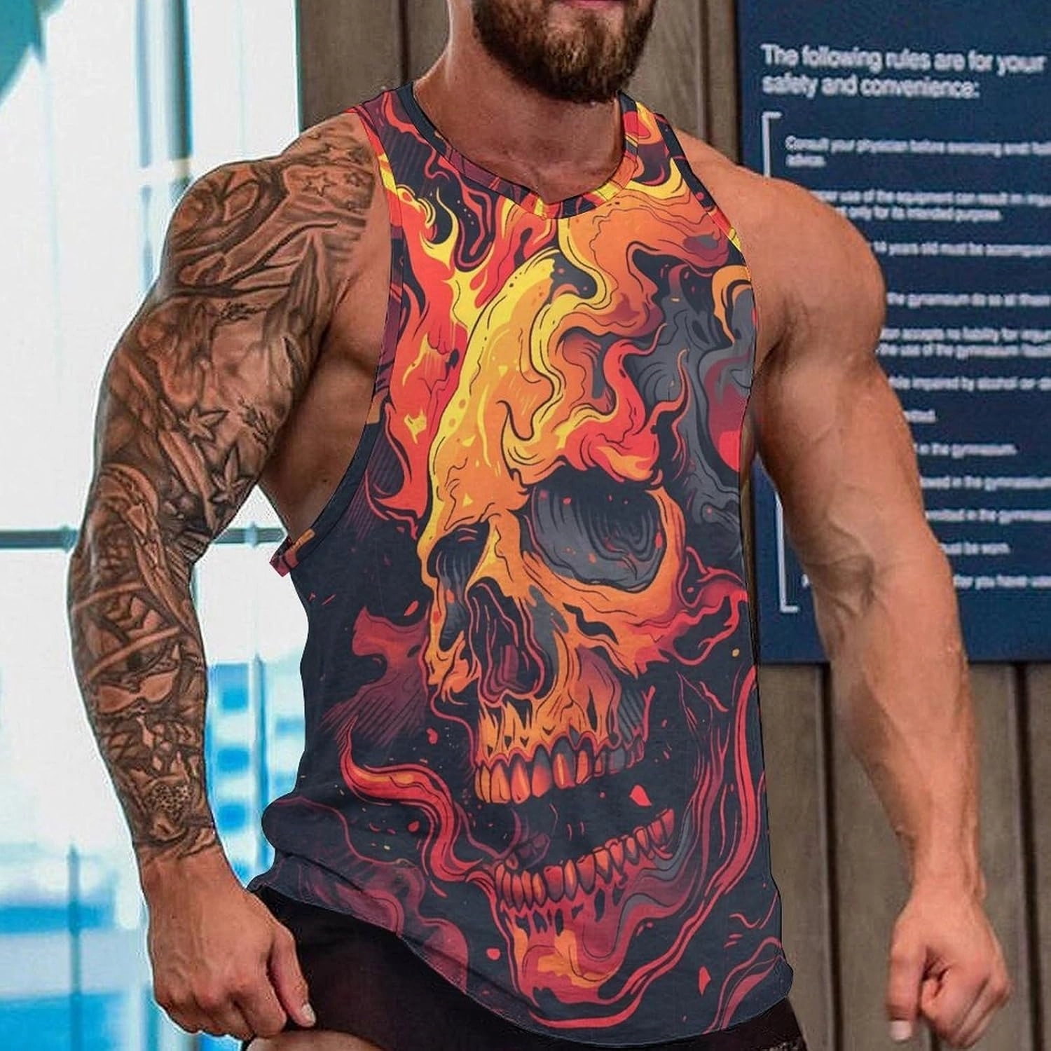 MARSVOVO Mens US Flag Tank Tops Skull Graphic Print Sleeveless Crew Neck Western Shirts for Men Fashion Vest