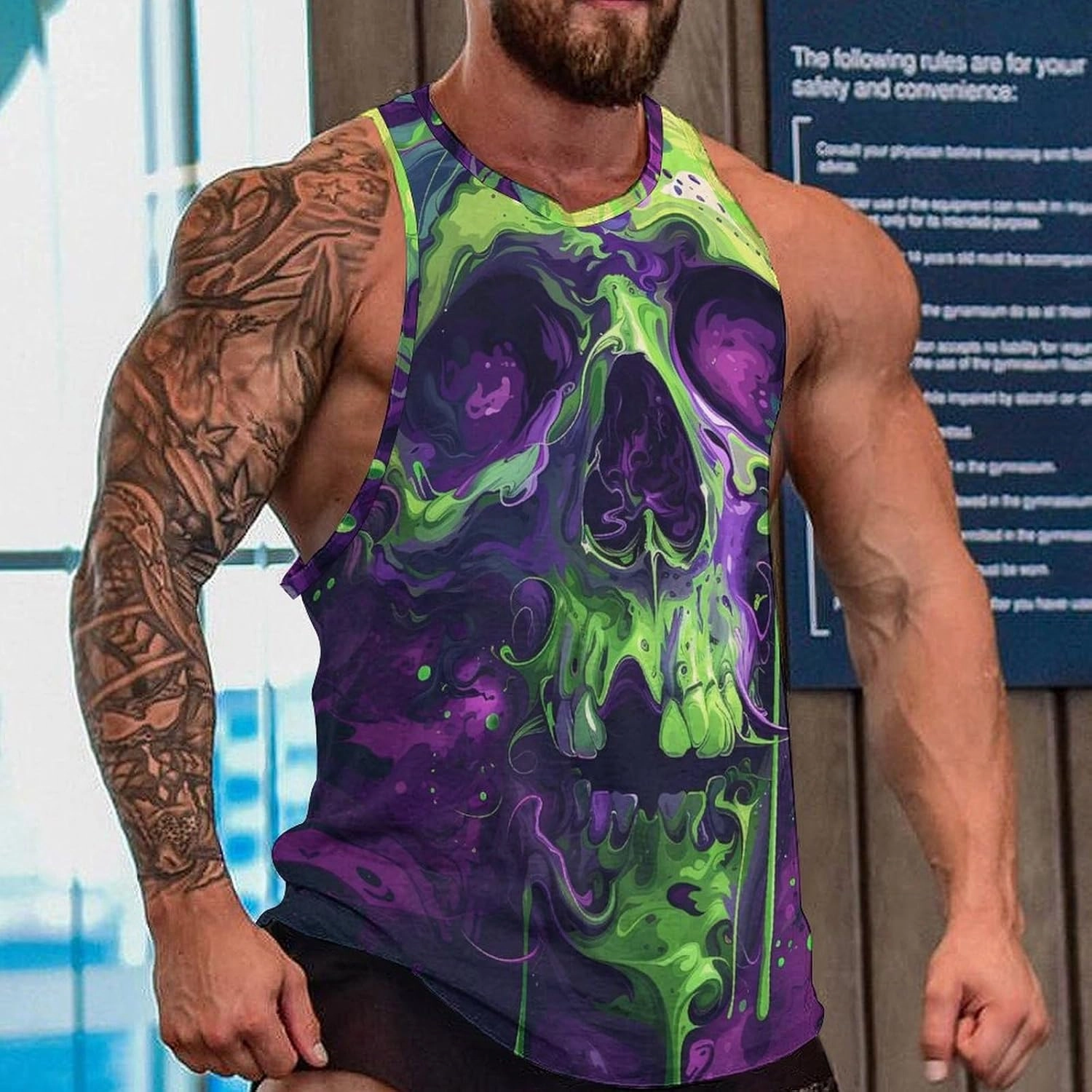 MARSVOVO Mens US Flag Tank Tops Skull Graphic Print Sleeveless Crew Neck Western Shirts for Men Fashion Vest