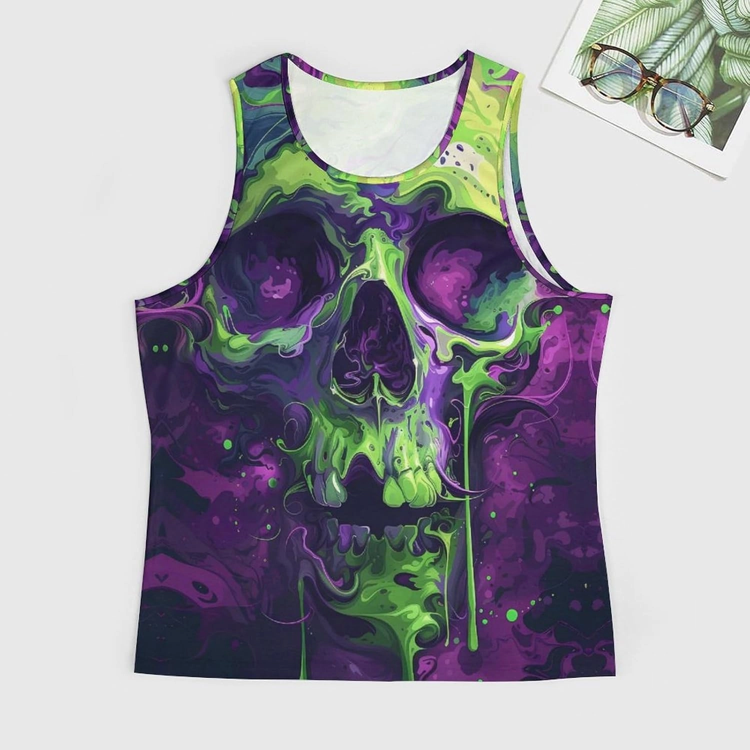MARSVOVO Mens US Flag Tank Tops Skull Graphic Print Sleeveless Crew Neck Western Shirts for Men Fashion Vest