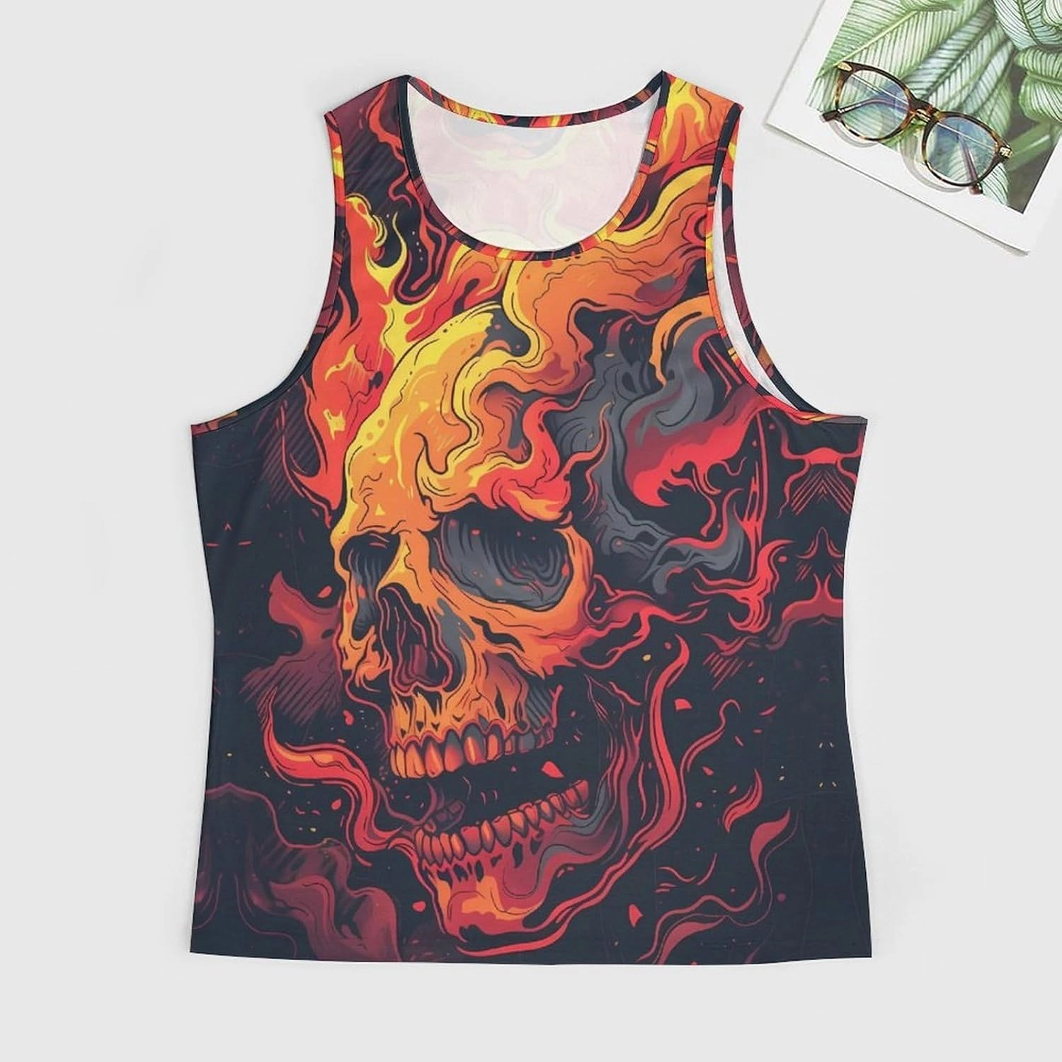 MARSVOVO Mens US Flag Tank Tops Skull Graphic Print Sleeveless Crew Neck Western Shirts for Men Fashion Vest