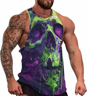 MARSVOVO Mens US Flag Tank Tops Skull Graphic Print Sleeveless Crew Neck Western Shirts for Men Fashion Vest