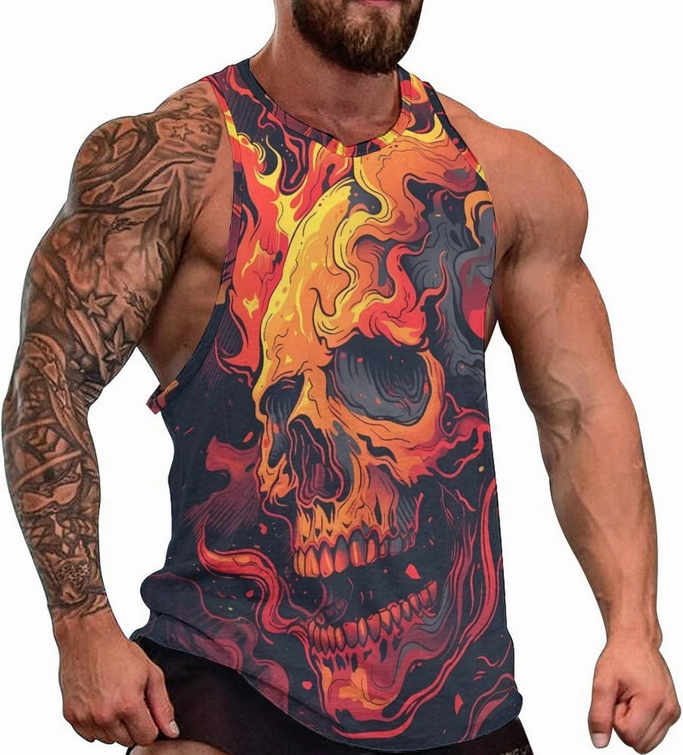 MARSVOVO Mens US Flag Tank Tops Skull Graphic Print Sleeveless Crew Neck Western Shirts for Men Fashion Vest
