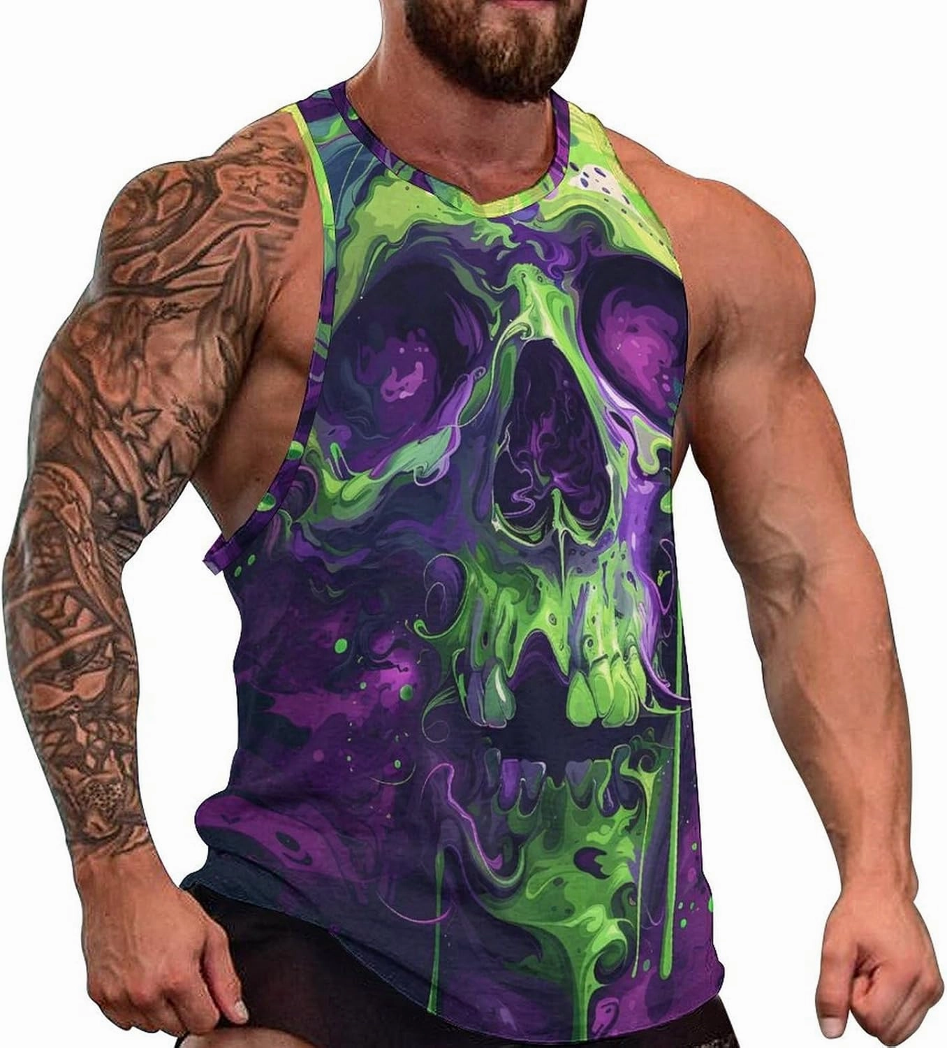 MARSVOVO Mens US Flag Tank Tops Skull Graphic Print Sleeveless Crew Neck Western Shirts for Men Fashion Vest
