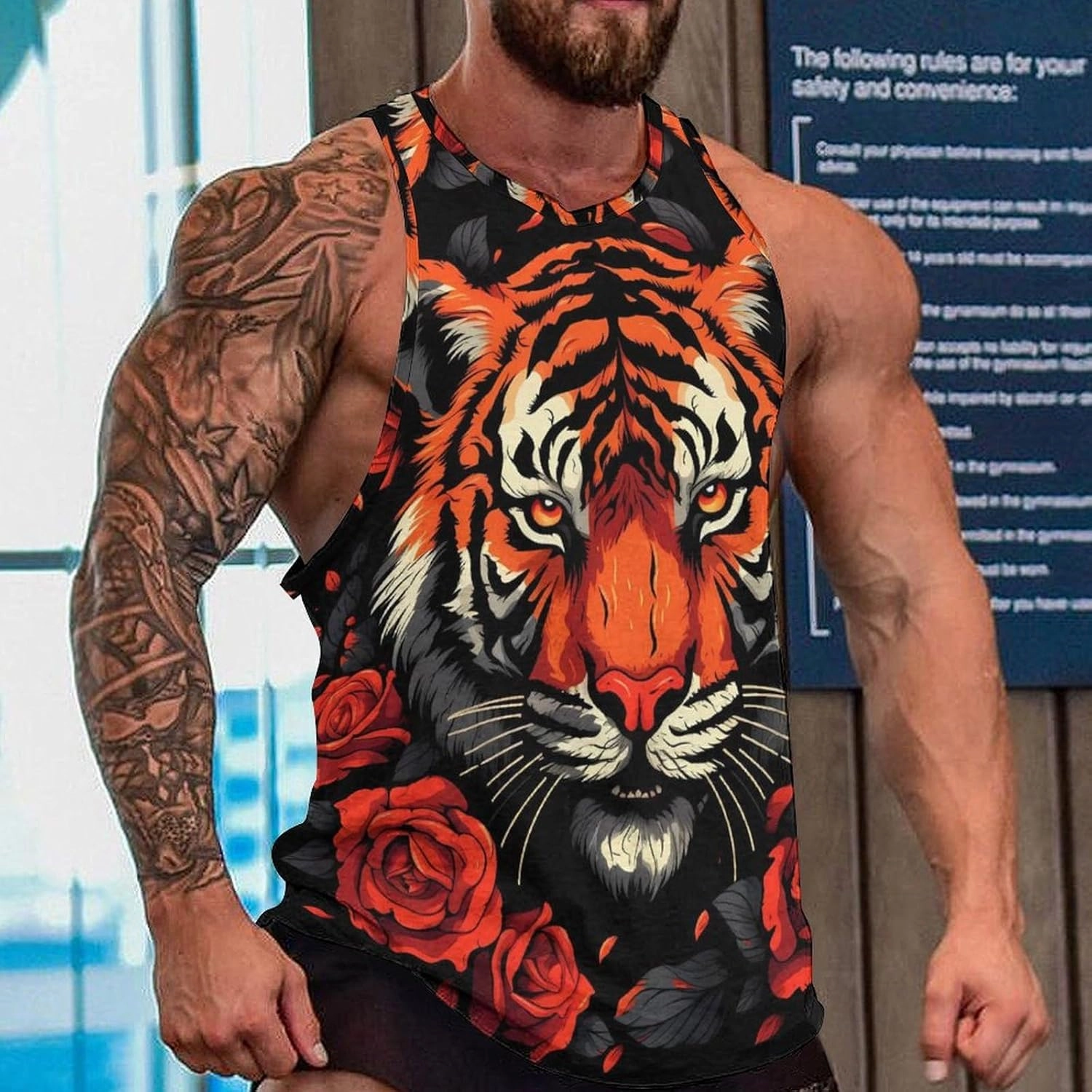 MARSVOVO Tank Tops for Men Animal Print Sport Tank Summer Sleeveless Workout T-Shirts Fitness Vest Athletic Undershirts