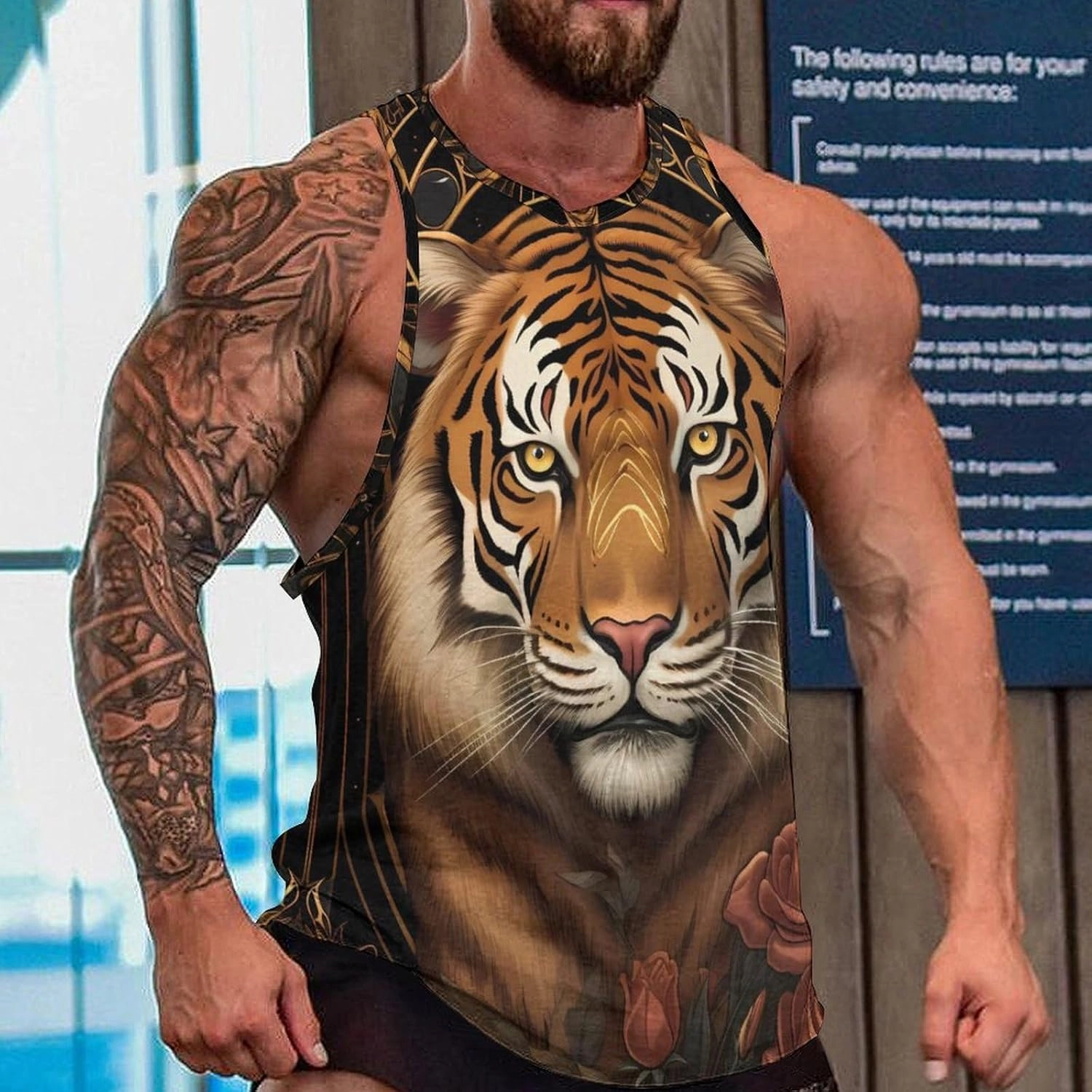 MARSVOVO Tank Tops for Men Animal Print Sport Tank Summer Sleeveless Workout T-Shirts Fitness Vest Athletic Undershirts