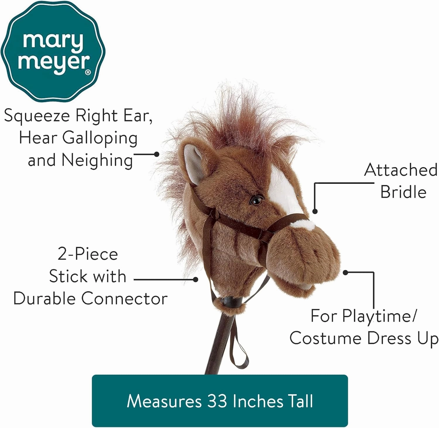 Mary Meyer Hobby Horse Toy Easy Ride 'Um Stick Horses with Galloping and Neighing Sounds, 33-Inches Tall, Brown