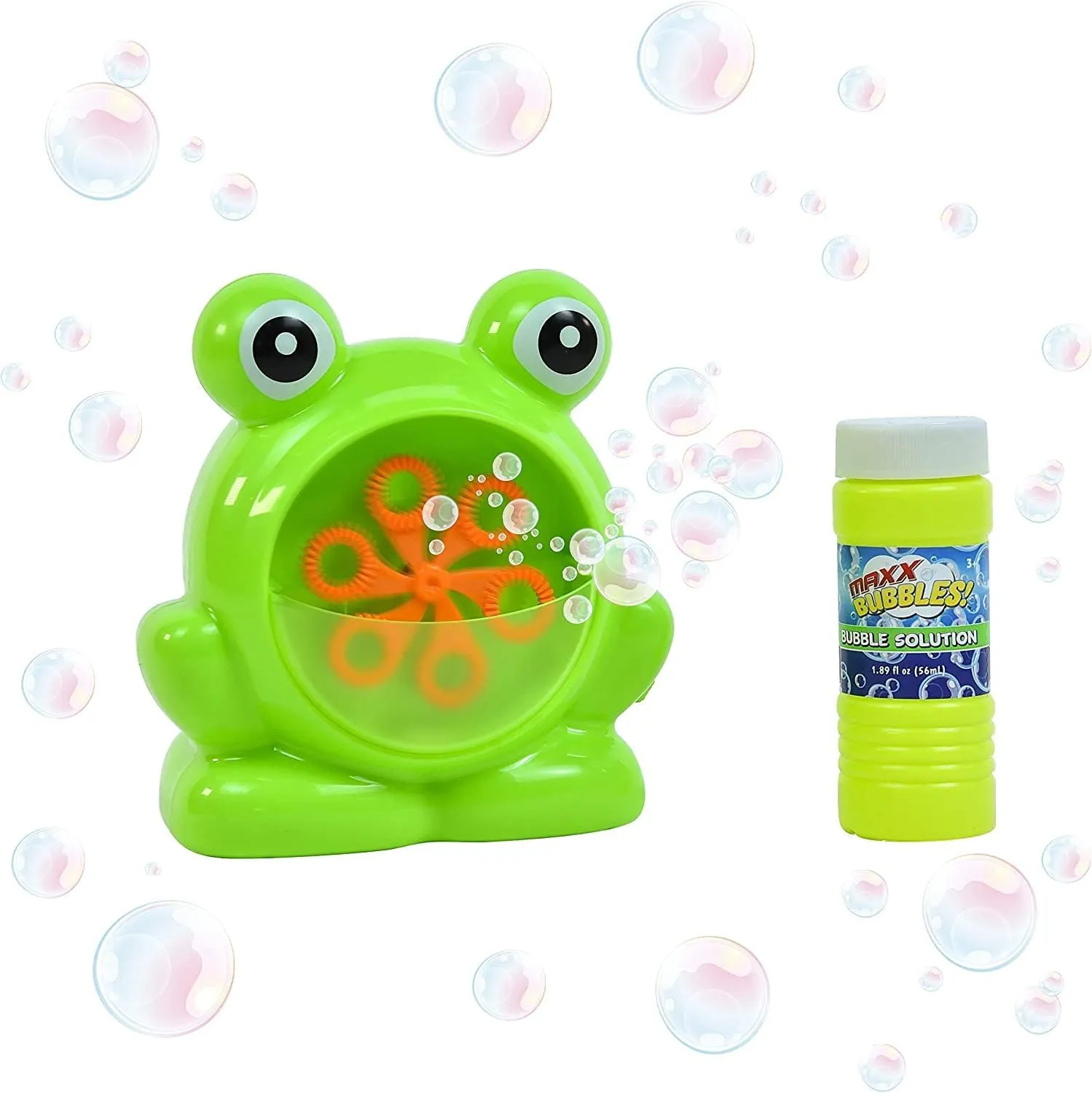 Maxx Bubbles Mini Green Frog Bubble Machine – Durable Automatic Bubble Blower for Kids Parties | Includes Bubble Solution – Sunny Days Entertainment
