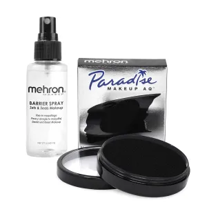 Mehron Makeup Paradise AQ & Barrier Spray Combo Pack | Before & After Setting Spray for Makeup 2 fl oz (60 ml) Plus Pro Size Water Activated Face & Body Paint 1.4 oz (40 g) (Black)