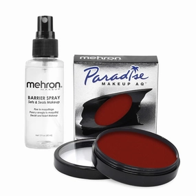Mehron Makeup Paradise Makeup AQ & Barrier Spray Combo Pack | Before & After Setting Spray for Makeup 2 fl oz (60 ml) Plus Pro Size Water Activated Face Paint & Body Paint 1.4 oz (40 g) (Red)