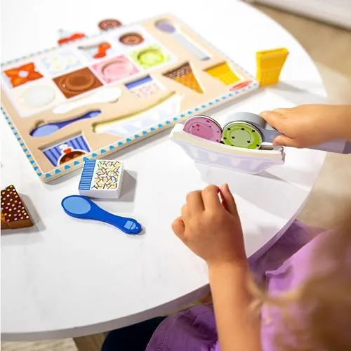 Melissa & Doug Ice Cream Wooden Magnetic Puzzle Play Set, 16 Magnet Pieces with Scooper, Wooden Play Food Toy for Boys and for Girls Ages 2 