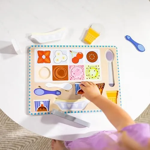 Melissa & Doug Ice Cream Wooden Magnetic Puzzle Play Set, 16 Magnet Pieces with Scooper, Wooden Play Food Toy for Boys and for Girls Ages 2 