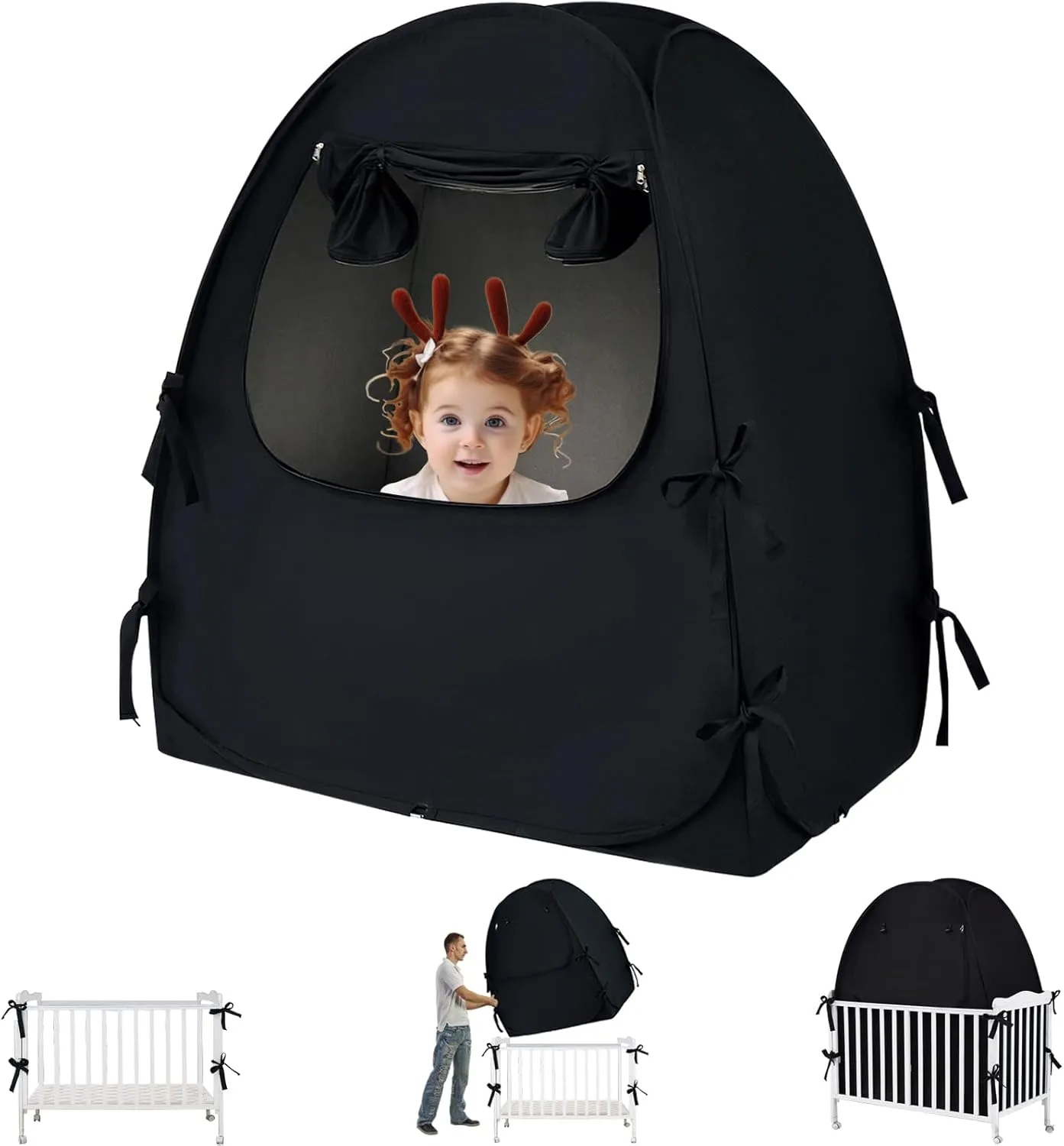Mengersi Blackout Crib Tent Safety Pop Up Tent,Mini Crib and Pack N Play Tent Travel Crib Tent,Blackout Canopy Crib Cover, Sleep Pod for Kids Toddler Baby