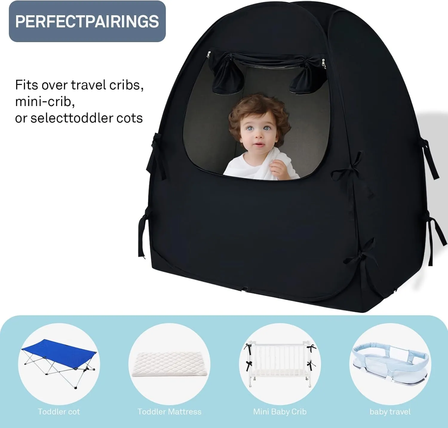 Mengersi Blackout Crib Tent Safety Pop Up Tent,Mini Crib and Pack N Play Tent Travel Crib Tent,Blackout Canopy Crib Cover, Sleep Pod for Kids Toddler Baby