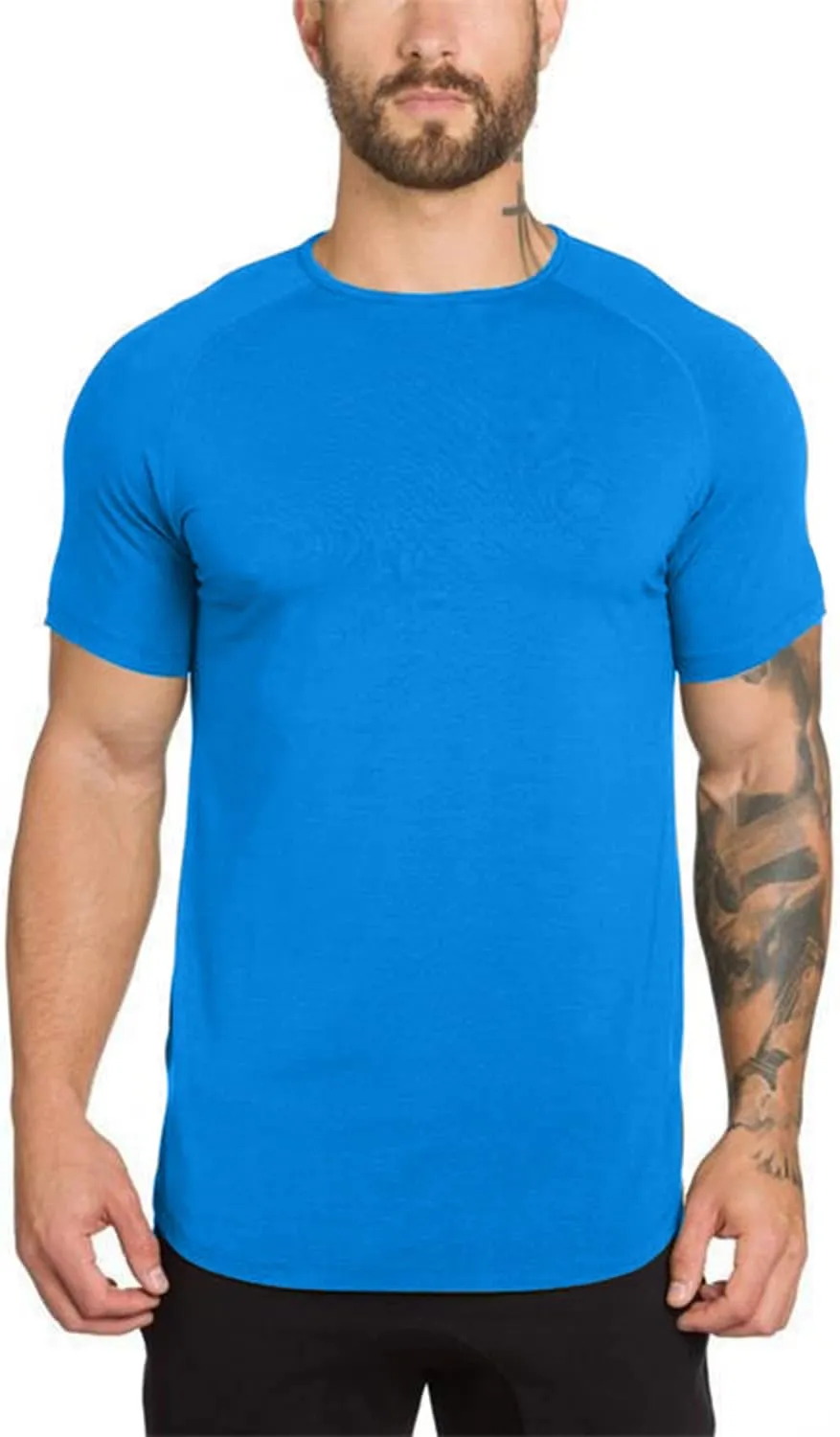 Mens Gym Workout Slim Fit Short Sleeve T-Shirt Cotton Performance Athletic Shirts Running Fitness Tee