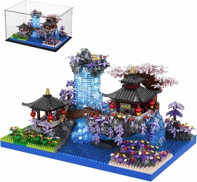 Micro Chinese Cherry Blossom Bonsai Tree Architecture Building Block Sets,with Display Box 3300 Pieces Japanese Peach Blossom Pool Mini Treehouse Building Model Toy Gift for Kids Adults