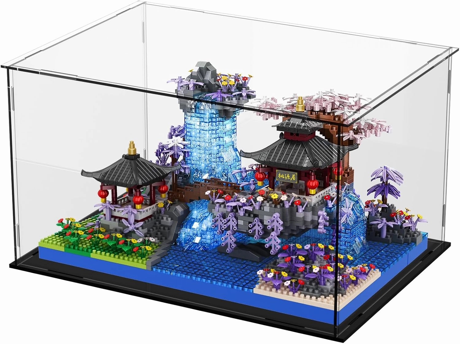 Micro Chinese Cherry Blossom Bonsai Tree Architecture Building Block Sets,with Display Box 3300 Pieces Japanese Peach Blossom Pool Mini Treehouse Building Model Toy Gift for Kids Adults