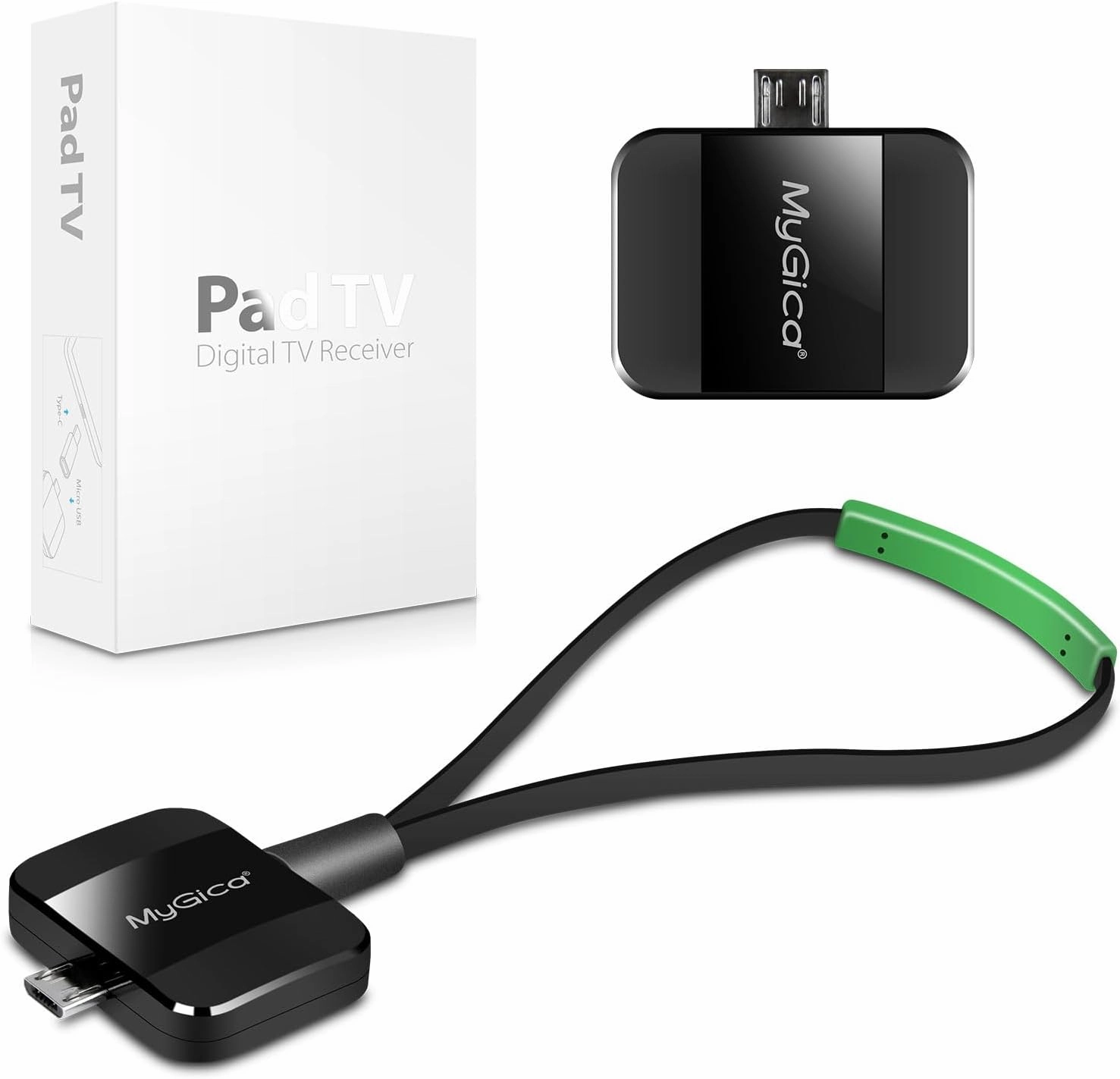 Micro USB TV Tuner Card with Type C Adapter - Watch Live TV Anywhere, Freeview HD Receiver, Wireless HDTV Stick Tuner, USB Antenna for Android Phone, Tablet, PC - No Internet Needed