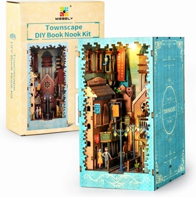 MIEBELY Booknook Kits for Adults and Teens, DIY Miniature House Book Nook Kit with 2 Led Lights, 238 Pieces 3D Puzzle Wooden Craft Kit for Adults Creative Bookend Decor Birthday Gift for Women, Kids