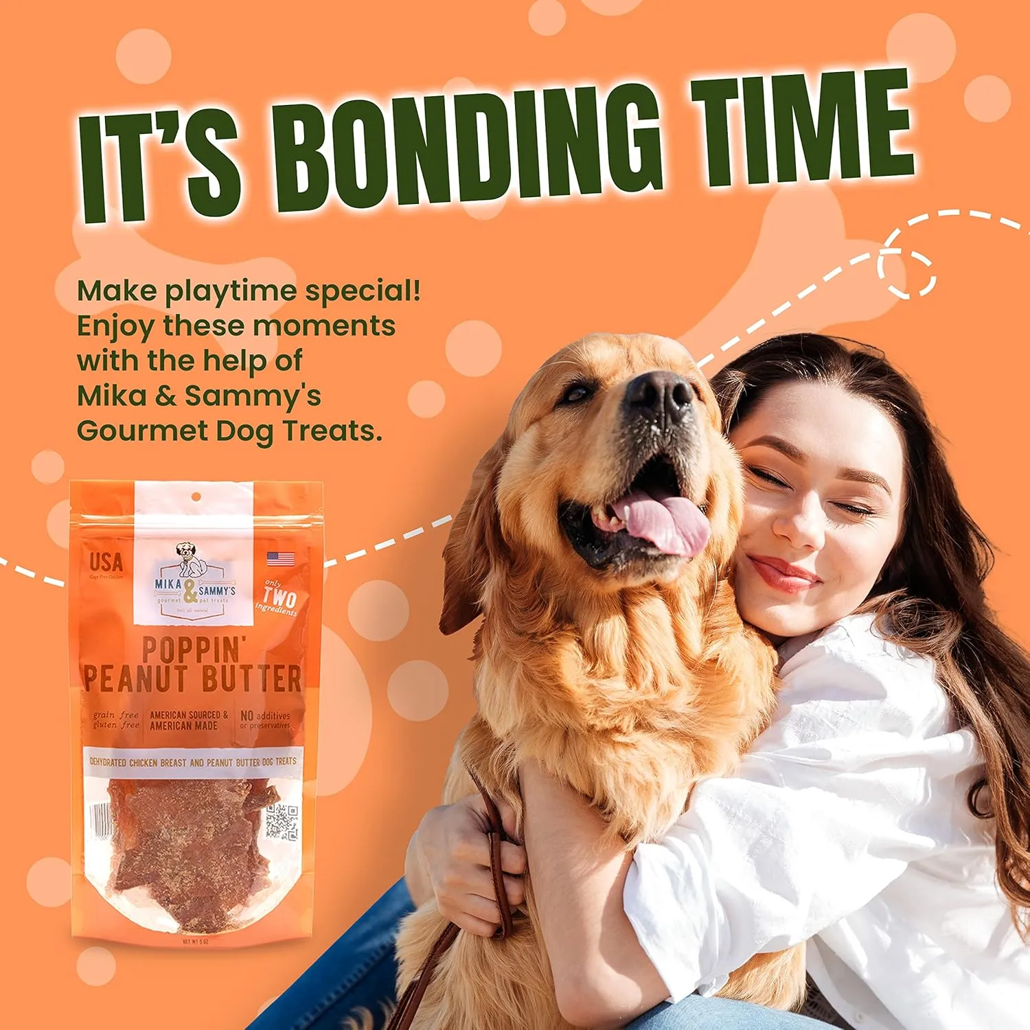 Mika & Sammy's Gourmet Chicken Jerky Dog Treats Made in USA - Poppin' Peanut Butter - 5oz Bag