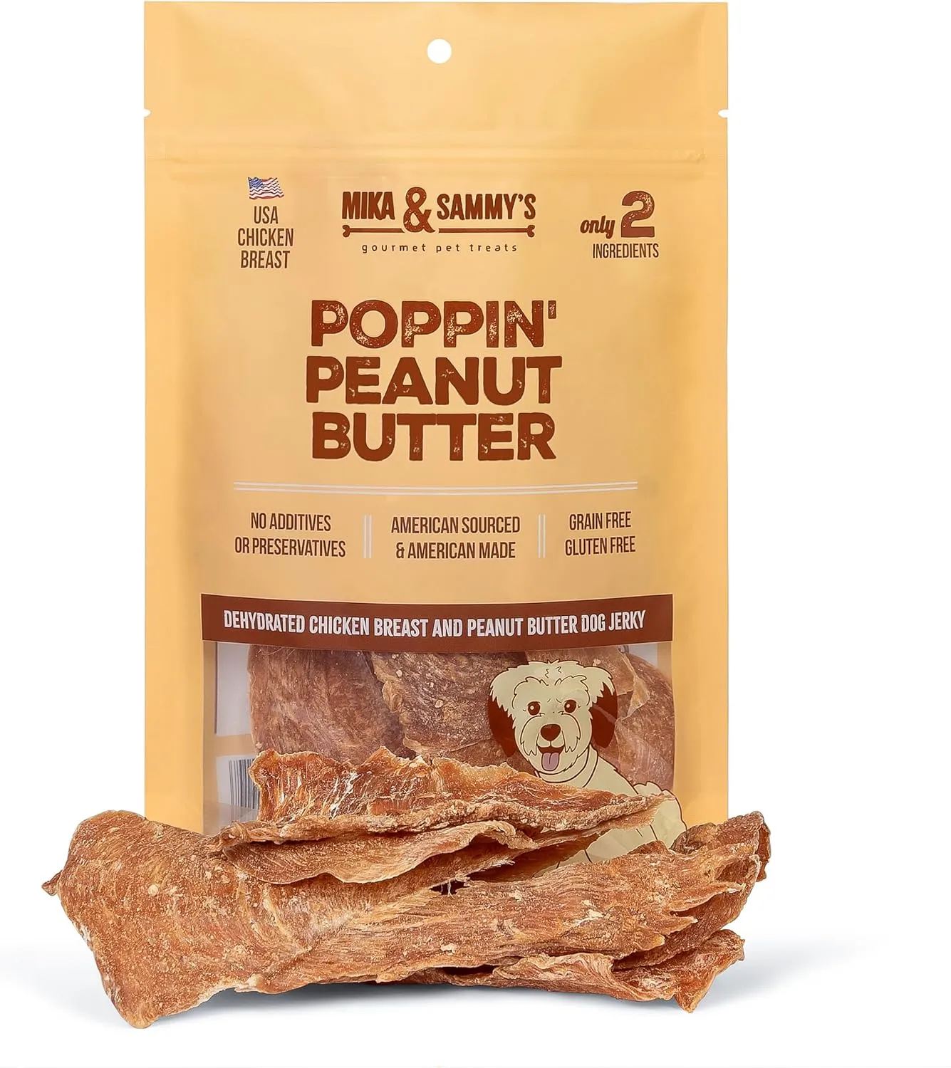 Mika & Sammy's Gourmet Chicken Jerky Dog Treats Made in USA - Poppin' Peanut Butter - 5oz Bag