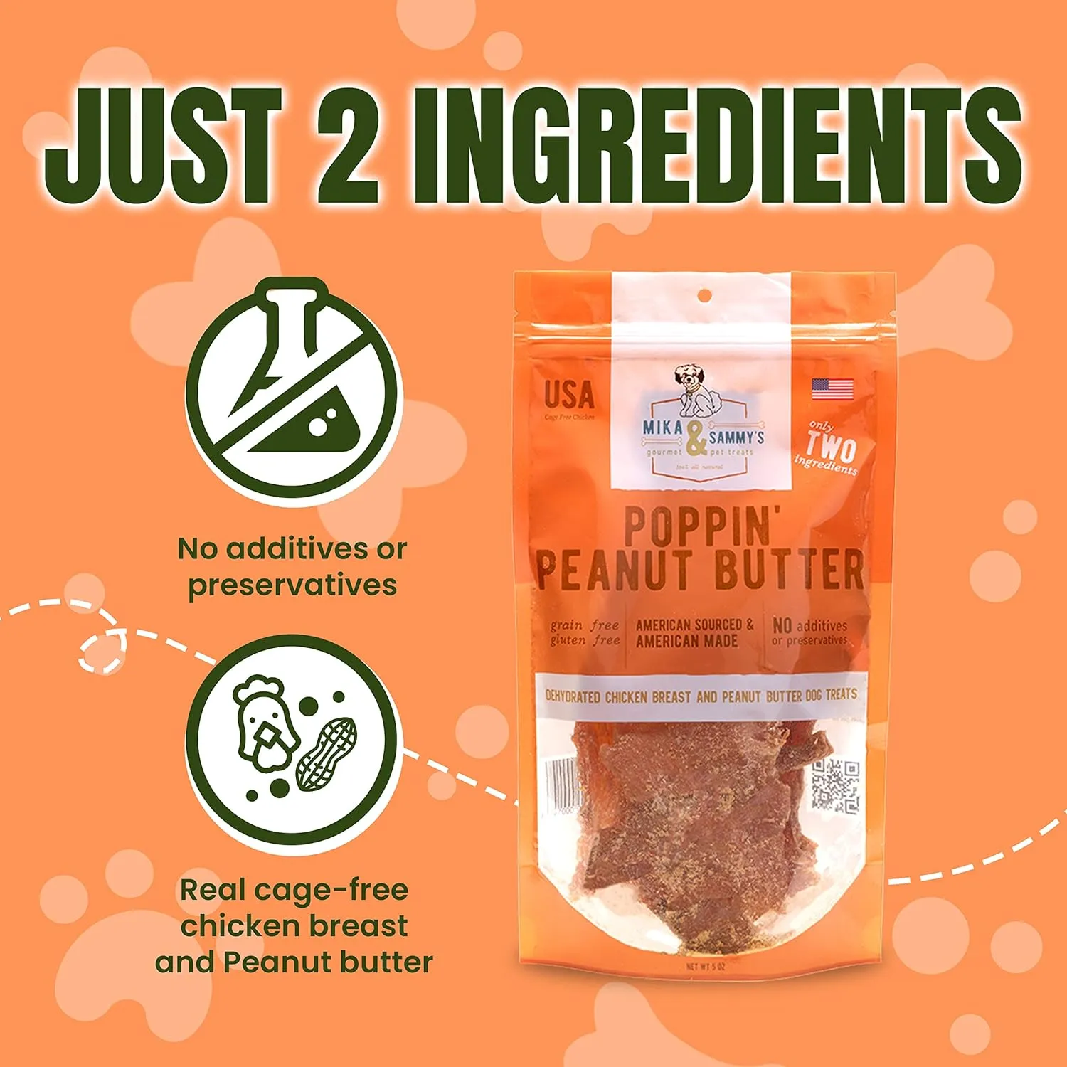 Mika & Sammy's Gourmet Chicken Jerky Dog Treats Made in USA - Poppin' Peanut Butter - 5oz Bag