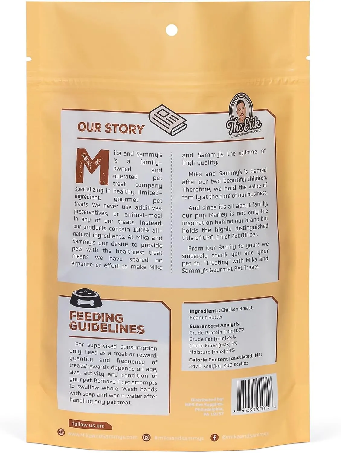 Mika & Sammy's Gourmet Chicken Jerky Dog Treats Made in USA - Poppin' Peanut Butter - 5oz Bag