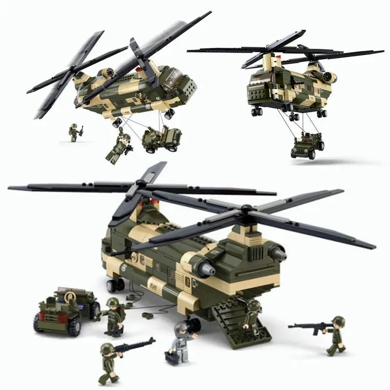 Military WW2 Transport Army Helicopter Bricks Toy