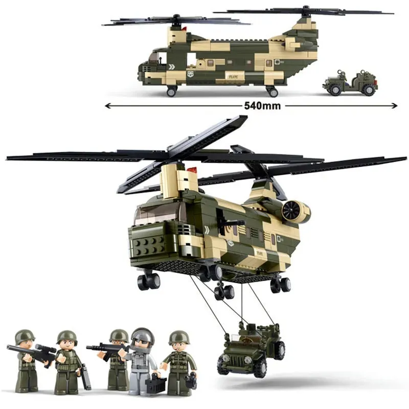 Military WW2 Transport Army Helicopter Bricks Toy