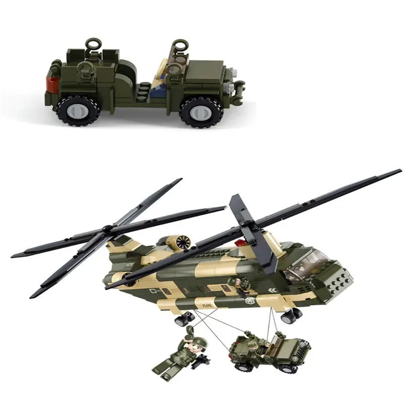 Military WW2 Transport Army Helicopter Bricks Toy