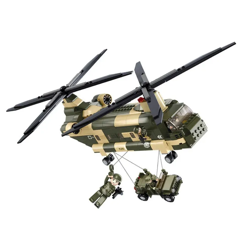 Military WW2 Transport Army Helicopter Bricks Toy
