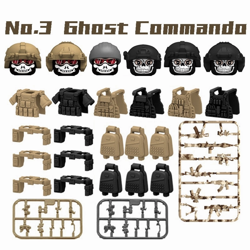 Military Equipment Weapon Building Blocks City Assault SWAT Soldier Figures Guns Toys Special Forces Ghost Commando Army Bricks