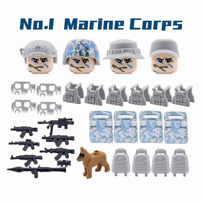 Military Equipment Weapon Building Blocks City Assault SWAT Soldier Figures Guns Toys Special Forces Ghost Commando Army Bricks