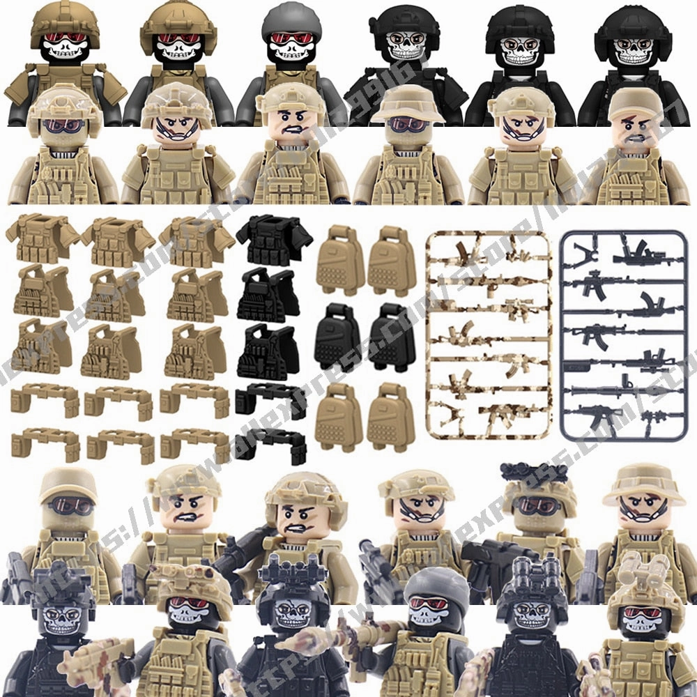 Military Equipment Weapon Building Blocks City Assault SWAT Soldier Figures Guns Toys Special Forces Ghost Commando Army Bricks