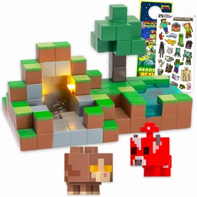 Minecraft Village Diamond Mine Play Set - Bundle with Video Game Village Play Scene with Blind Box Figures for Kids Plus Stickers, More | Minecraft Playset for Kids, Boys