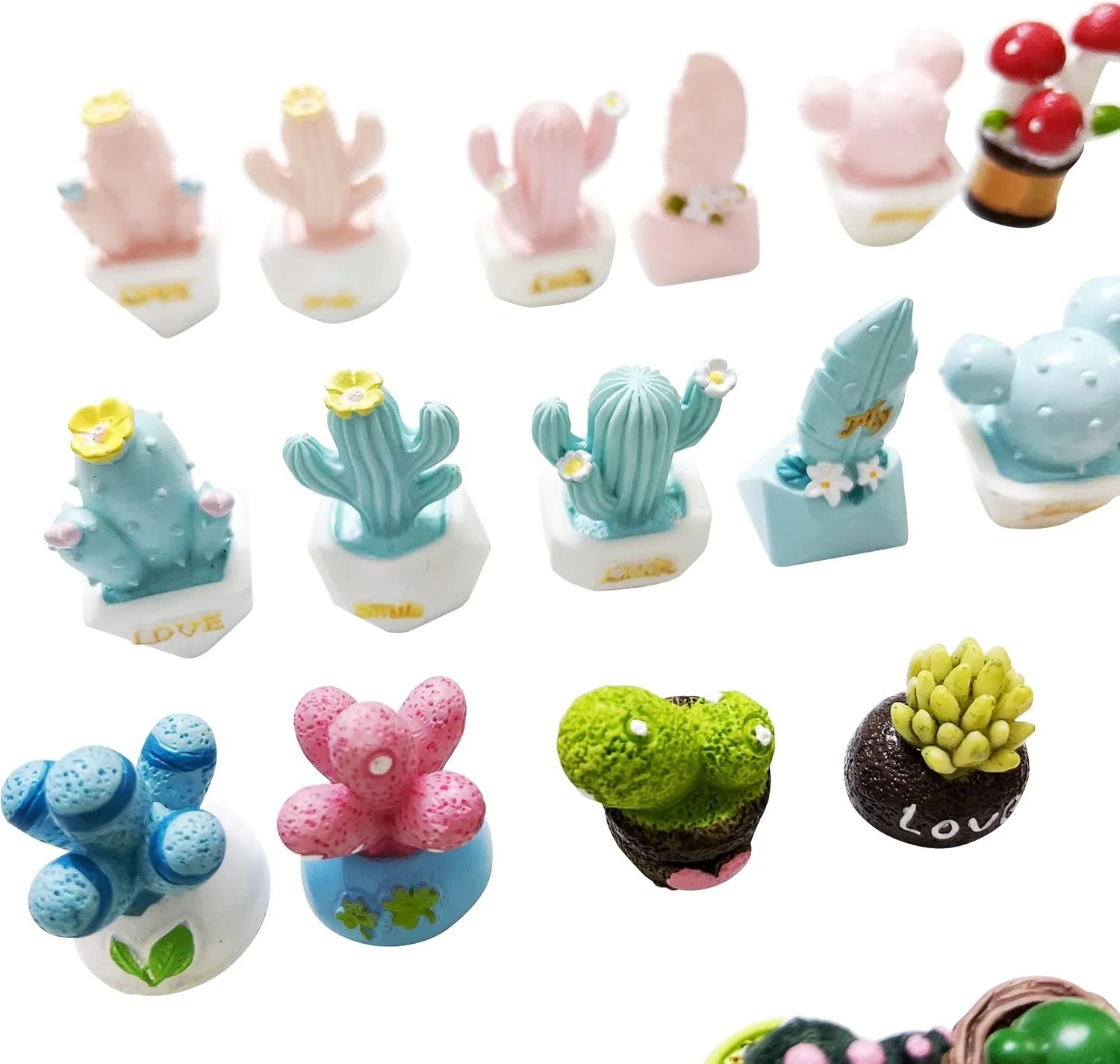 Mini 36pcs Random Plants Potted Resin Decoration Sets for Doll House Pretend Game Toys DIY Birthday Party