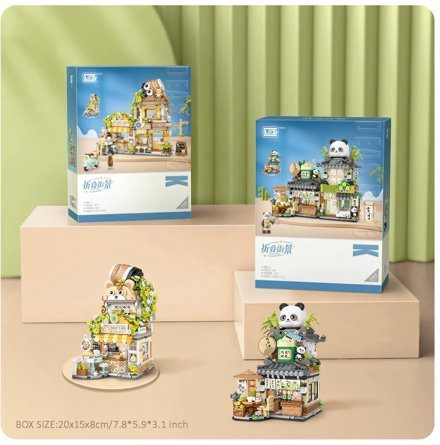 Mini City Shop Street View Building Blocks Model Set,Simulation Animals Architecture Collection Particle Construction Building Bricks Toy,Home Decoration (Panda Tea House)