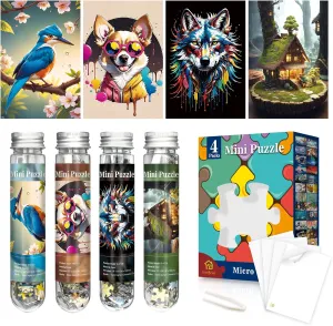 Mini Jigsaw Puzzles for Adults 150 Pieces (4 Packs) Small Jigsaw Puzzle Challenging Micro Puzzle Difficult Tiny Puzzle Home Decor Entertainment 6x4in