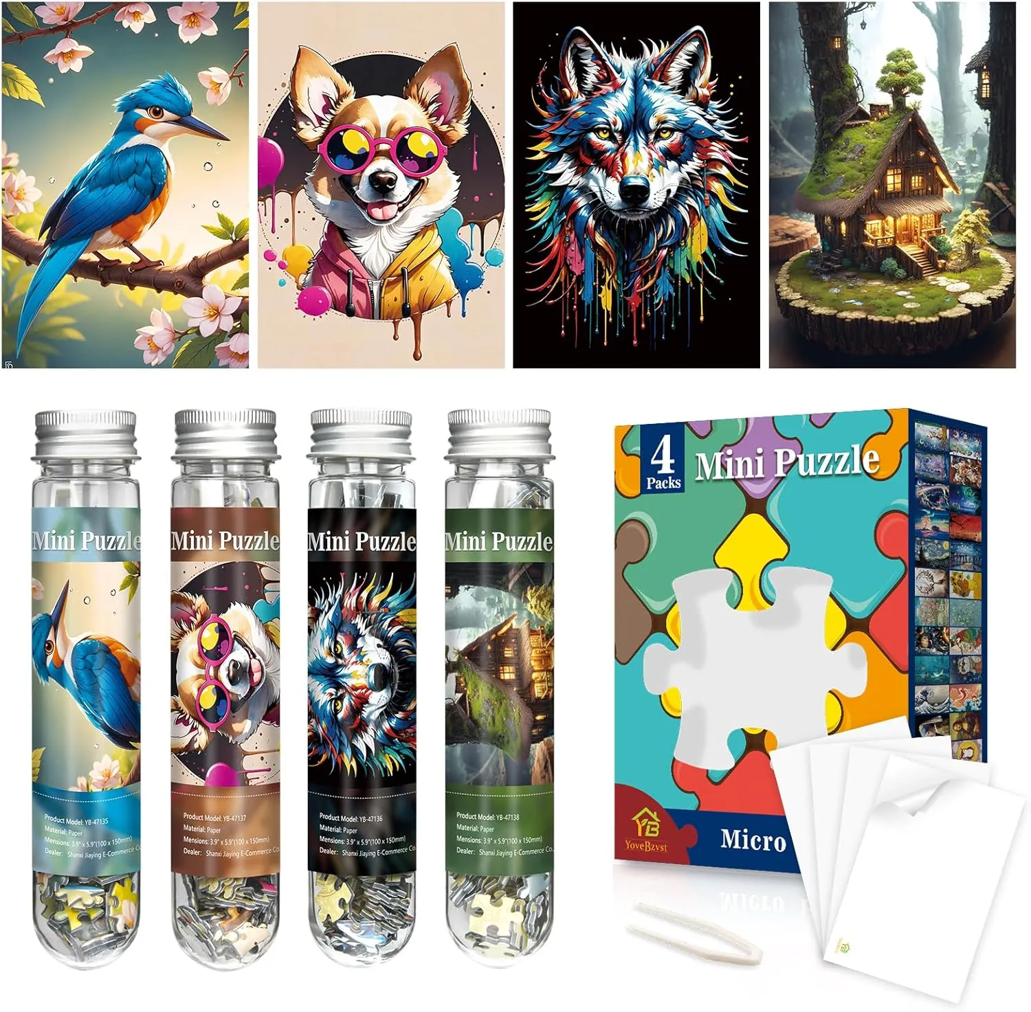 Mini Jigsaw Puzzles for Adults 150 Pieces (4 Packs) Small Jigsaw Puzzle Challenging Micro Puzzle Difficult Tiny Puzzle Home Decor Entertainment 6x4in