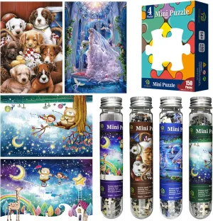 Mini Jigsaw Puzzles for Adults 150 Pieces(4 Packs) Small Jigsaw Puzzle Challenging Micro Puzzle Difficult Tiny Puzzle Home Decor Entertainment 6x4in (4 Pack-4)