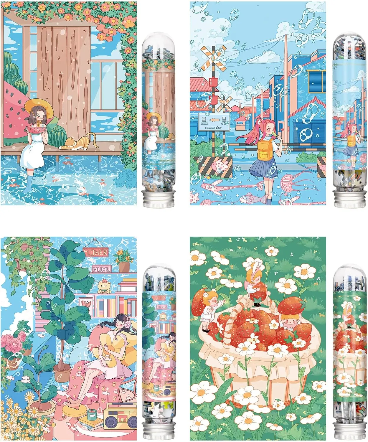 Mini Jigsaw Puzzles for Adults (4 Packs) Double-Sided Puzzle with Reference Blueprint, Micro Puzzle, Comes with Tweezers for Small Puzzles, Suitable As a Gift