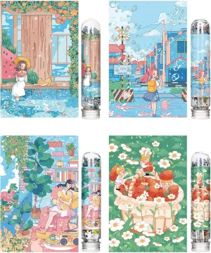 Mini Jigsaw Puzzles for Adults (4 Packs) Double-Sided Puzzle with Reference Blueprint, Micro Puzzle, Comes with Tweezers for Small Puzzles, Suitable As a Gift