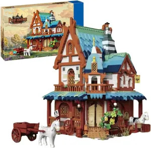 Mini Medieval Post Station Building Bricks, Fairy Tale Medieval Vintage Architecture Building Blocks Set,MOC Creative Model Set,Construction Toy for Adult 1767 Pieces