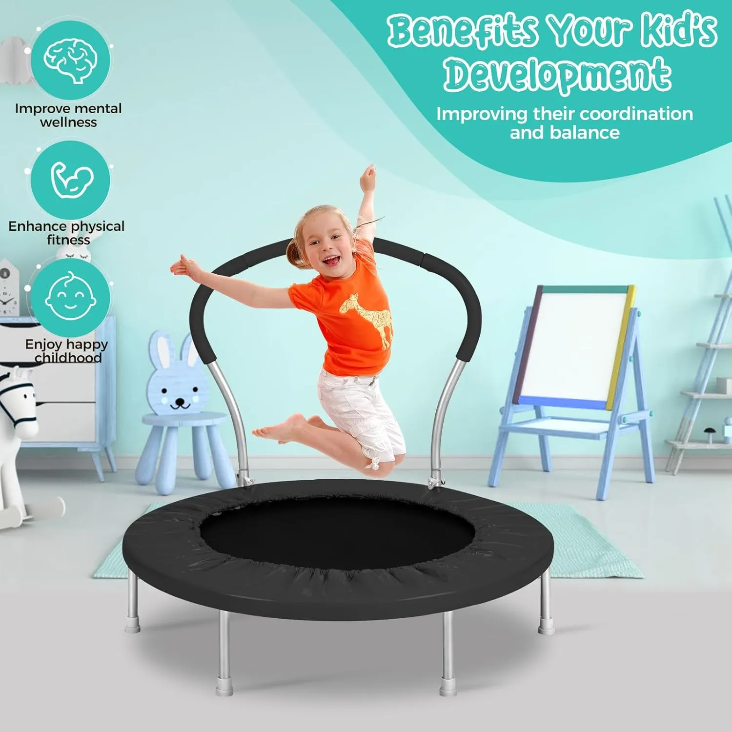 Mini Trampoline for Kids, Indoor Toddler Trampoline with Handle, Child Small Rebounder Trampoline for Indoor and Outdoor Use