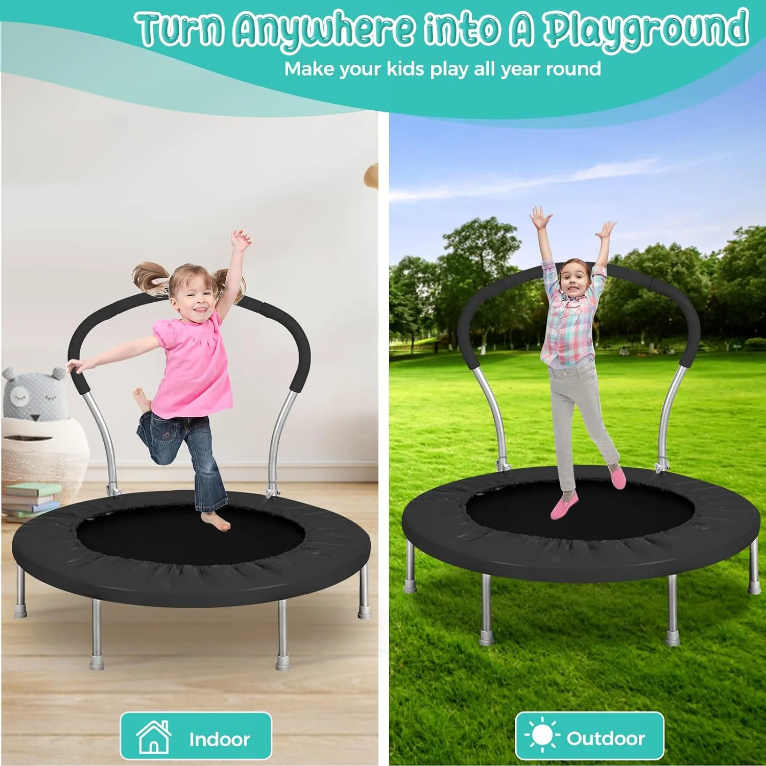 Mini Trampoline for Kids, Indoor Toddler Trampoline with Handle, Child Small Rebounder Trampoline for Indoor and Outdoor Use