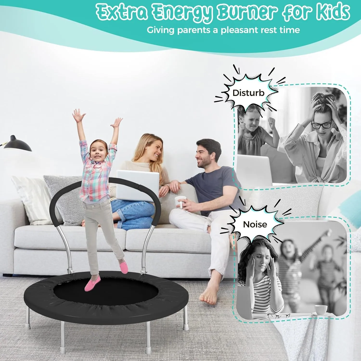 Mini Trampoline for Kids, Indoor Toddler Trampoline with Handle, Child Small Rebounder Trampoline for Indoor and Outdoor Use