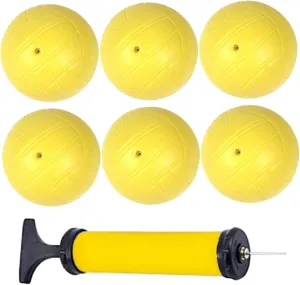 Mini Volleyball 6Pcs 3.5 Inch PVC Yellow Color Mini Volleyball Balls with Inflator for Beach, Swimming Pool, Playground