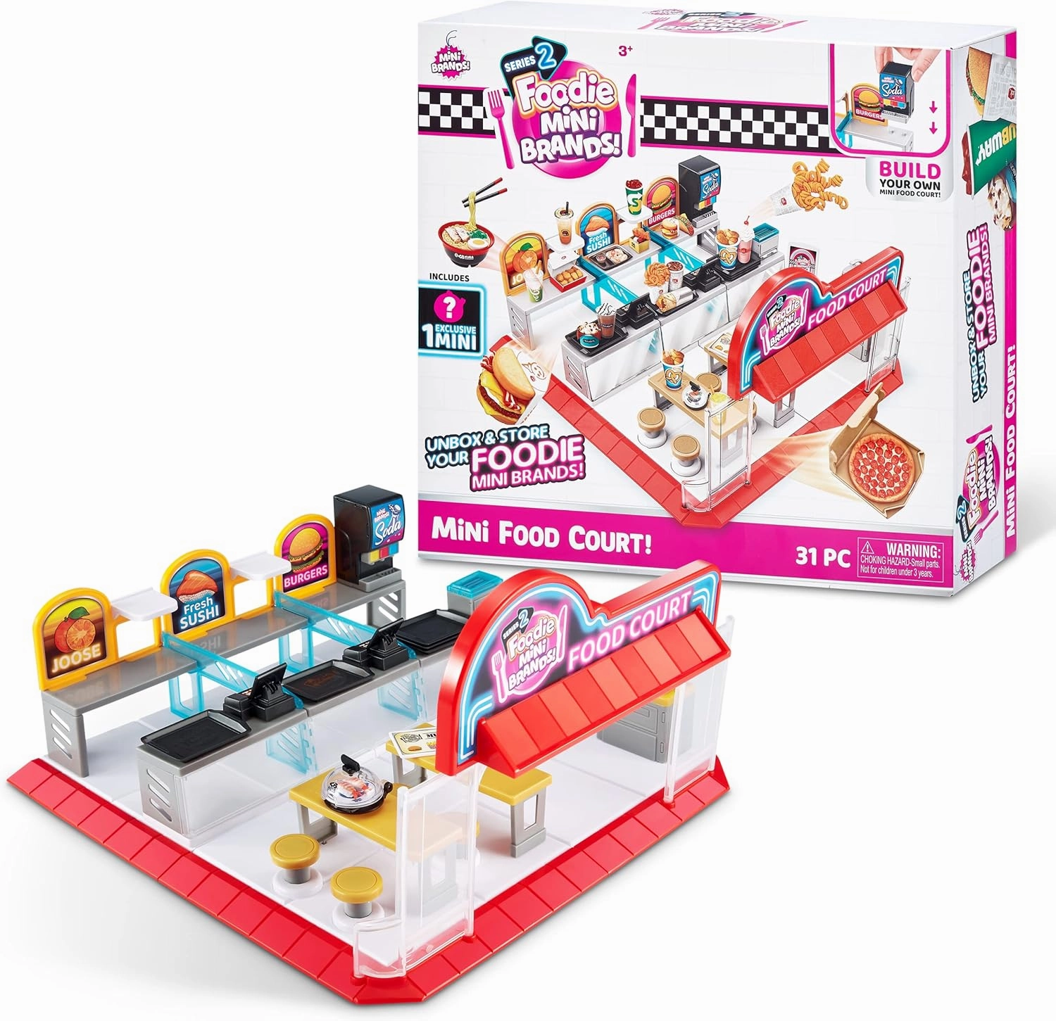 Mini Brands Foodie Series 2 Food Court Playset with 1 Exclusive Mini by ZURU - Includes Real Mini Fast Food Brands Collectibles, Food Court Playset for Role Play and Displaying Collection